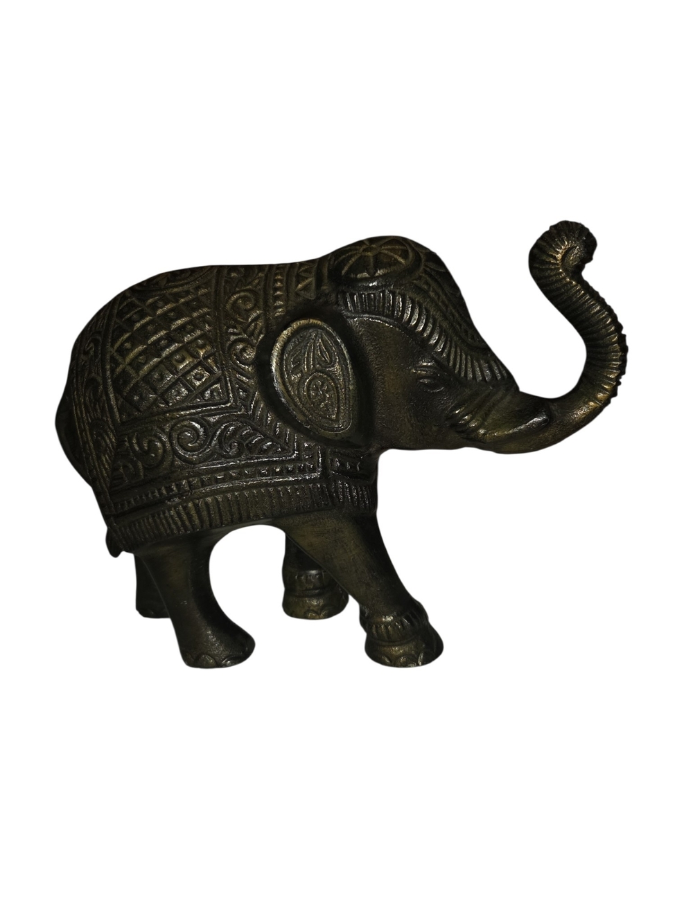 Heavy Cast Metal Elephant Figurine 10” Ornate Trunk Up Boho Decor 2lb 12oz